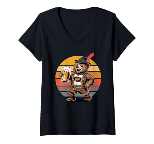 Damen Retro Bär Bier Trinkend Bären T-Shirt mit V-Ausschnitt Damen Retro Bär Bier Trinkend Bären T-Shirt mit V-Ausschnitt von Bear Lover Gifts