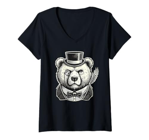 Damen Retro Vintage Bär Gentleman Fliege Bären T-Shirt mit V-Ausschnitt Damen Retro Vintage Bär Gentleman Fliege Bären T-Shirt mit V-Ausschnitt von Bear Lover Gifts