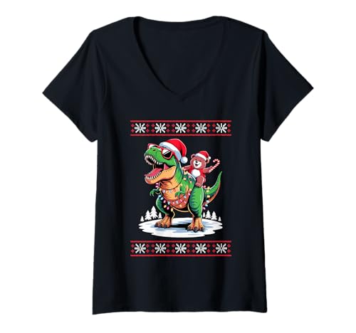 Damen Weihnachten Bär T-Rex Dinosaurier Tyrannosaurus Rex Bären T-Shirt mit V-Ausschnitt Damen Weihnachten Bär T-Rex Dinosaurier Tyrannosaurus Rex Bären T-Shirt mit V-Ausschnitt von Bear Lover Gifts