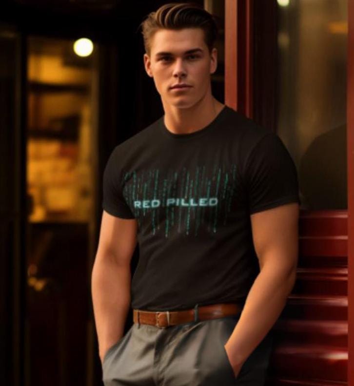 Rotes Pilled Matrix Style T-Shirt Us Versand Rotes Pilled Matrix Style T-Shirt Us Versand von BearHugTees