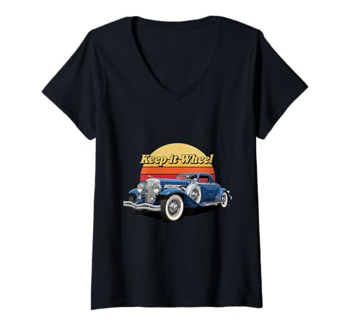 Damen Keep it Wheel Oldtimer Oldtimer Automotive Enthusiast T-Shirt mit V-Ausschnitt Damen Keep it Wheel Oldtimer Oldtimer Automotive Enthusiast T-Shirt mit V-Ausschnitt von BearWoof