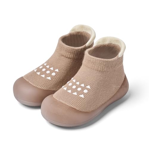 Bearbay Baby Gummisohle Anti-Rutsch Lauf Sockenschuhe, Babyschuhe & Sneakers, Geschenke für Neugeborene Säuglinge Kleinkinder Jungen Mädchen Khaki von Bearbay