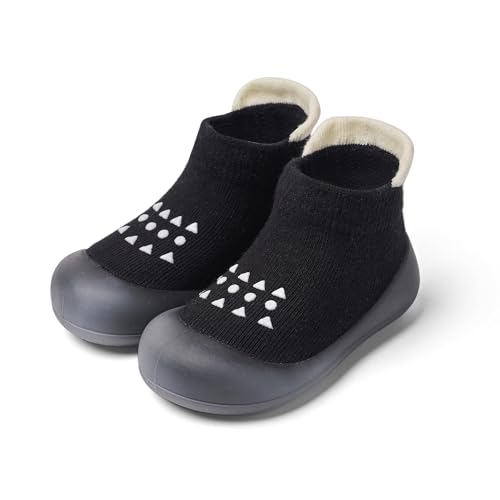 Bearbay Baby Socken Schuhe: Unisex-Babyschuhe, Anti-Rutsch, atmungsaktiv, Hausschuhe mit weicher Gummisohle, Baby Jungen Mädchen Turnschuhe, Schwarz, 2-3 Jahre von Bearbay