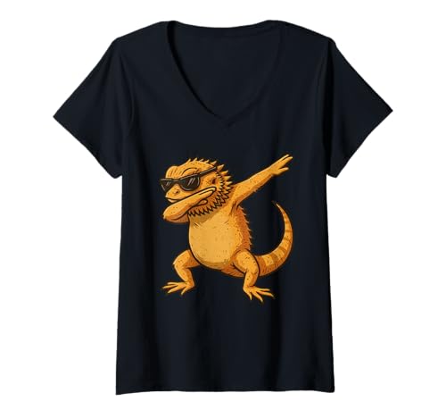 Damen Bearded Dragon Sunglasses Funny Dabbing T-Shirt mit V-Ausschnitt Damen Bearded Dragon Sunglasses Funny Dabbing T-Shirt mit V-Ausschnitt von Bearded Dragon Funny Dabbing Apparel