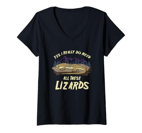 Damen Ja, ich Brauche wirklich All Diese Echsen - Lustiges Reptilien-Haustier T-Shirt mit V-Ausschnitt von Bearded Dragon Lizard Clothing Amphibious Apparel