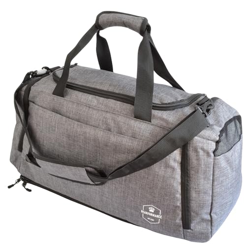 Bearformance® Ultimate Sportbag | Sporttasche mit Schuhfach & Nassfach mit Rucksackfunktion für Herren & Damen für Sport, Training, Gym, Calisthenics, Reise | Größe XL 70L | Grau von Bearformance