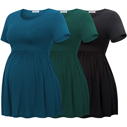 Bearsland Maternity Tops Short Sleeve Scoop Neck Breastfeeding T-Shirt Pregnancy Clothes，Black&Green&Vivid Blue,XL von Bearsland