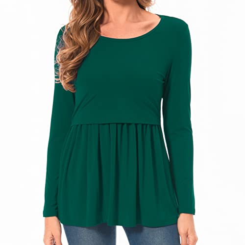 Bearsland Women's Nursing Tops Long Sleeve Scoop Neck Breastfeeding Shirt Maternity Clothes, Deep Green, L von Bearsland