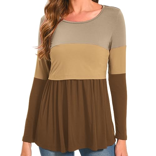 Bearsland Women's Nursing Tops Long Sleeve Scoop Neck Breastfeeding Shirt Maternity Clothes, Khaki, L von Bearsland