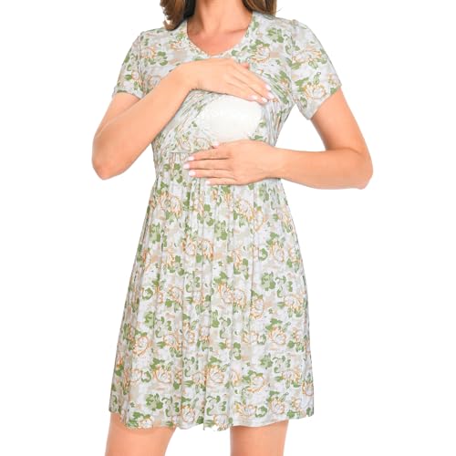 Bearsland Women’s Short Sleeve V-Neck Maternity Nursing Dress for Breastfeeding with Pocket, Geranium Print, M von Bearsland