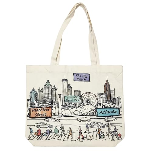 Beary Blu Cities Around the World Artwork Tragetaschen-Serie, entworfen in den USA, 43,2 x 35,6 cm, doppelseitiger Druck, Souvenir und Geschenk (Atlanta) von Beary Blu