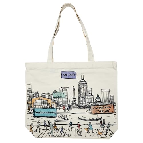 Beary Blu Cities Around the World Artwork Tragetaschen-Serie, entworfen in den USA, 43,2 x 35,6 cm, doppelseitiger Druck, Souvenir und Geschenk (Indianapolis) von Beary Blu