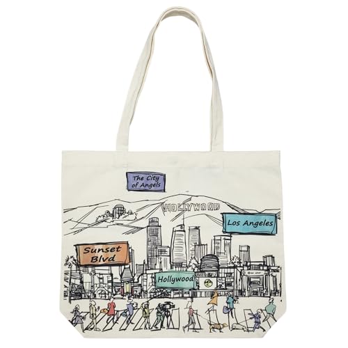 Beary Blu Cities Around the World Artwork Tragetaschen-Serie, entworfen in den USA, 43,2 x 35,6 cm, doppelseitiger Druck, Souvenir und Geschenk (Los Angeles) von Beary Blu