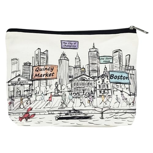 Beary Blu Kosmetiktaschen-Serie "Städte auf der ganzen Welt" – entworfen in den USA, Reise-Make-up-Tasche mit Reißverschluss, Souvenir-Geschenk für Frauen, niedlicher Stadtkunst-Organizer für von Beary Blu