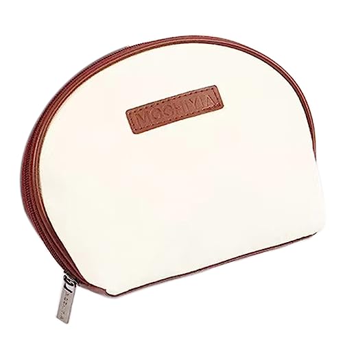 Kosmetiktasche, tragbar, für Reisen, praktische Geldbörse, Organizer, Tasche, Retro-Stil, Segeltuch, Kosmetiktasche für Frauen und Mädchen, Beige mit Braun, Beige mit Braun, Half Moon, Kosmetiktasche von Beasert