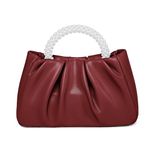 Beatfull Abend-Geldbörse für Damen, kleine Perlen, weiches Leder, gerüschte Tasche, Hochzeit, Braut, Clutch, Party, Abschlussball, Crossbody-Börse, Weinrot, Small Beatfull Abend-Geldbörse für Damen, kleine Perlen, weiches Leder, gerüschte Tasche, Hochzeit, Braut, Clutch, Party, Abschlussball, Crossbody-Börse, Weinrot, Small von Beatfull