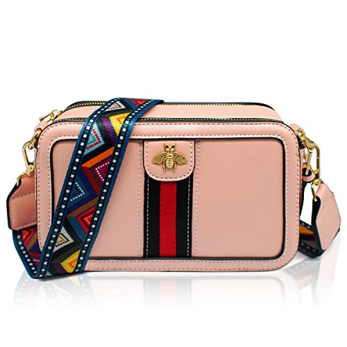 Beatfull Damen Handtasche mit Bienen-Design, Umhängetasche aus PU-Leder, Schultertasche, Kamera-Clutch, Pink von Beatfull