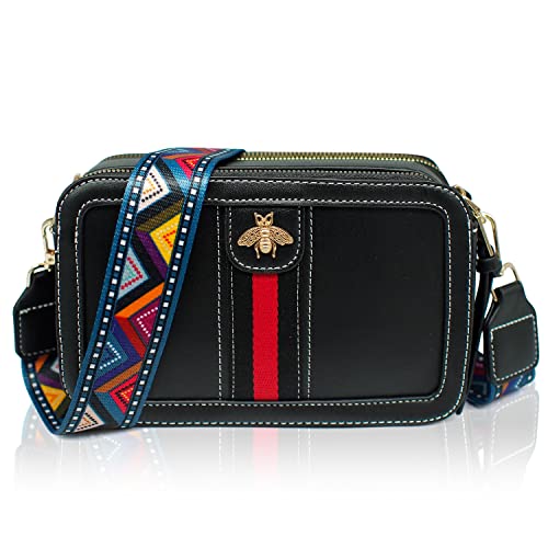 Beatfull Designer Bee Crossbody Geldbörse für Frauen PU Leder Schulter Handtasche Kamera Clucth, schwarz, Large von Beatfull
