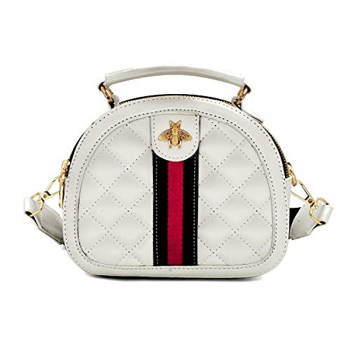 Beatfull Designer Bee Crossbody-Tasche für Damen, Leder, gesteppt, Schultertasche, kleine Handtasche mit Tragegriff oben, weiß, Medium von Beatfull