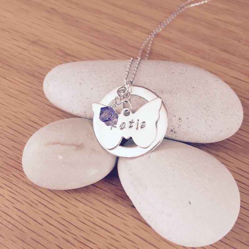 sterling Silber Schmetterling Halskette Personalisiert Handgestempelt Taufe Brautjungfern von BeatificJewellery