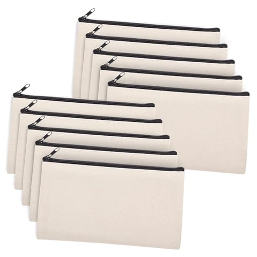 Beatifufu 10 Stück Sublimations Blanko Canvas Kosmetiktaschen mit Reißverschluss Leichte DIY Federmäppchen für Reise Make up Stifte und Aufbewahrung Hitzebeständige Bedruckbare Stoffbeutel von Beatifufu