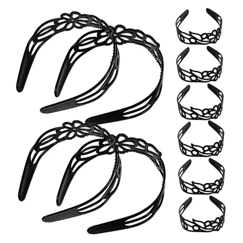 Beatifufu 12 Stück Schwarze Haarbänder mit Floraler Hohloptik Vintage Kunststoff Haarreifen für Damen Komfortable Stirnbänder für Alltag Party und Hochzeit von Beatifufu