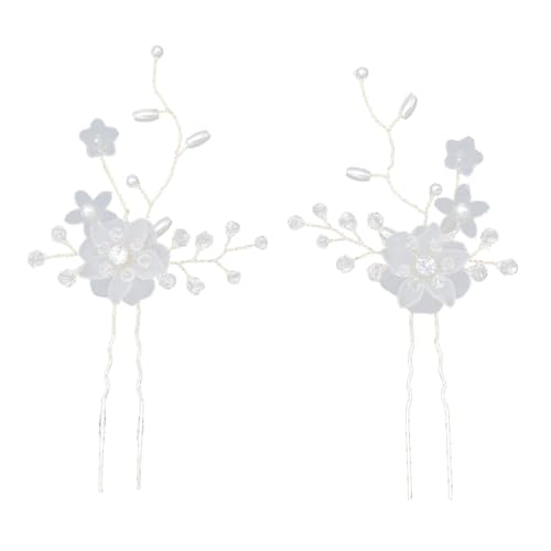 Beatifufu 2 STÜCK U förmige Acryl Blumen Haarklammern mit Perlen und Strass Braut Hochzeit Haarschmuck für Frauen und Mädchen Stilvolle Dekorative Haarspangen von Beatifufu