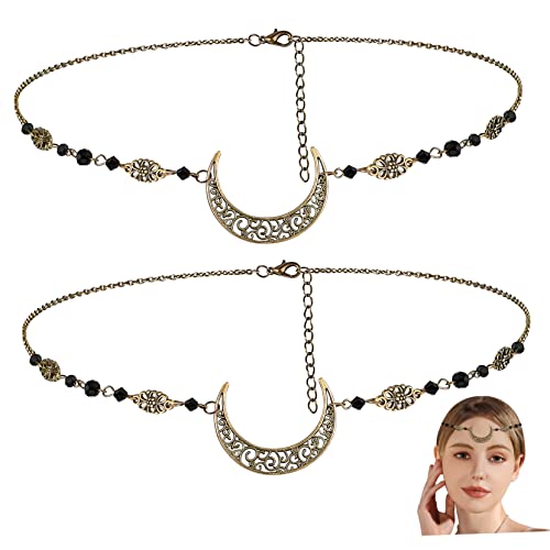 Beatifufu 2 Stück Boho Kopfschmuck mit Haarketten und Mond Anhänger Vintage Stirnkette für Damen und Mädchen Eleganter Haarschmuck für Hochzeit und Festliche Anlässe von Beatifufu