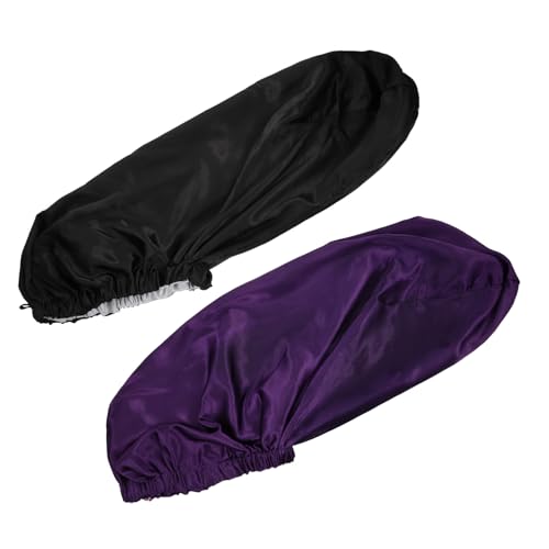 Beatifufu 2 Stück Elastische Weitkrempige Schlafhauben aus Satin Schützende Hair Care Caps für Damen Einfache Leichte Mützen für für Zuhause und Reisen Schwarz von Beatifufu