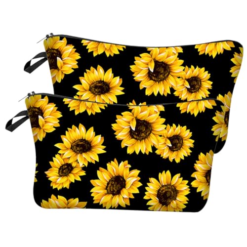 Beatifufu 2 Stück Gelbe Sonnenblumen Kosmetiktasche mit Reißverschluss Große Kapazität Vielseitig für Reise und Alltag Leicht zu Reinigen Multifunktionale Make up Tasche für Damen und von Beatifufu
