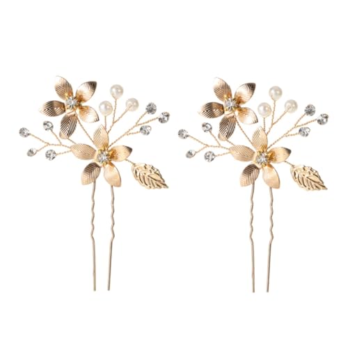Beatifufu 2 Stück Goldene Haarnadeln mit Blütenblatt Design Braut Haarschmuck für Hochzeit Party und Abend Stilvolles U Förmiges Haarschmuck Accessoire für Damen und Bräute von Beatifufu