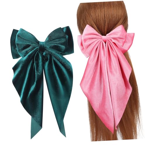 Beatifufu 2 Stück Große Samt Haarspangen mit Langen Schleifen Stilvolle Haarclips für Mädchen Fester Griff Weiche Velvet Textur Stilvolle Haarschleifen für Zöpfe Pferdeschwanz und Festliche von Beatifufu