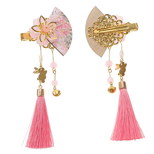 Beatifufu 2 Stück Haarnadel Gast fächer Haarclip mit Quasten Pin-Haar-Accessoires Haarzubehör Haargabel Kimono-Haarspange Haarschmuck Damen Haarspange im japanischen Stil Legierung Rosa von Beatifufu