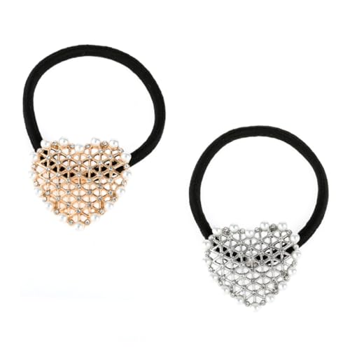 Beatifufu 2 Stück Perlen Haargummi Herzform Metalllegierung Perlenbesatz Elastisches Haarband für Damen und Mädchen Modischer Haarschmuck für Alltag Party und Geburtstag Gold und Silber von Beatifufu