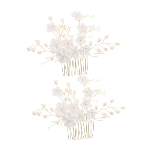 Beatifufu 2 Stück Teiliges Braut-haarkamm Handgefertigten Kunstperlen und Blumen Dekorativer Seitlicher Haarschmuck für Hochzeit Bankett Fotoshooting Eleganter Brautschmuck für Damen von Beatifufu