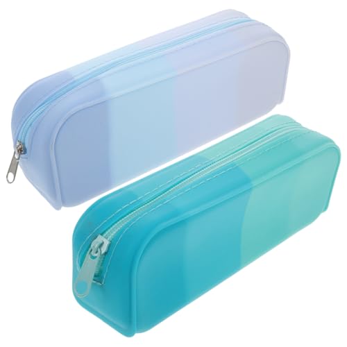 Beatifufu 2 Stück Teiliges Federmäppchen aus Langlebigem Silikon Große Kapazität Ästhetische Candy Farben Hellblau Praktisches Mäppchen für Schule Studium und Makeup Pinsel von Beatifufu