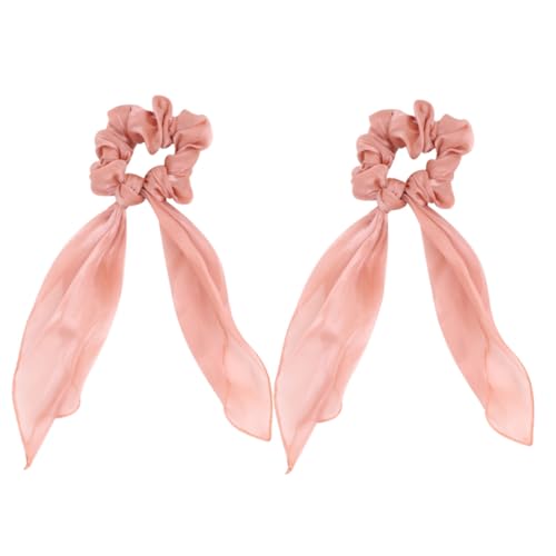 Beatifufu 2 Stück Teiliges Haargummi aus Satinartigem Stoff Elastisch Große Schleife Langes Haarband für Damen Ponytail Holder Rosa Stilvolles Haarschmuck Accessoire für Alltag und von Beatifufu
