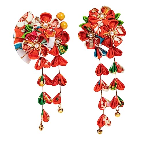 Beatifufu 2 Stück Teiliges Haarschmuck mit Orangefarbenen Stoff Blumen und Japanischem Fächer Design Leichte Haarklammern für Damen Geeignet für Hochzeit Festival Fotografie und von Beatifufu