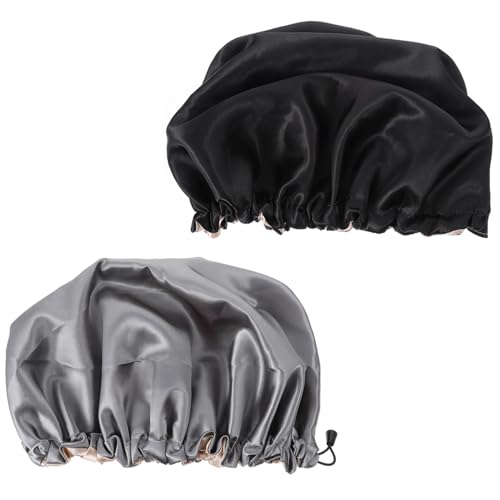 Beatifufu 2 Stück Teiliges Wasserdichtes Satin Schlafhauben Elastische Verstellbare Haarkappen für Haarschutz Beim Schlafen und Duschen Geeignet für Damen und Herren Glatte Langlebige von Beatifufu