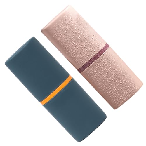 Beatifufu 2 Stück Tragbares Zahnbürsten etui mit Becher aus Robustem Material Kompakte Aufbewahrungsbox für Zuhause und Reisen Feine Verarbeitung Rundliche Ecken Dunkelblau und Rosa von Beatifufu