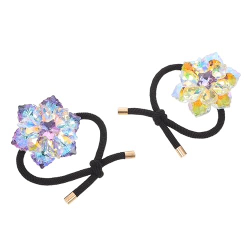Beatifufu 2 Stücke Kristall Haargummi mit Strassblumen Elastische Ponytail Halter Funkelnde Haargummis in Violett und Champagner Leichte Langlebige Haarschmuck für Frauen und Mädchen von Beatifufu