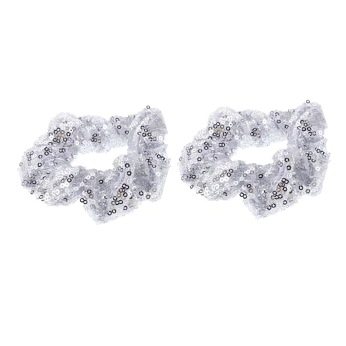 Beatifufu 2 Stücke Silberne Pailletten Haargummis Elastisch Modische Glitzer Haarschleifen mit Stretchy Hair Ring für Damen und Mädchen Bequeme Glänzende Haarbänder für Alltag Party Karneval von Beatifufu