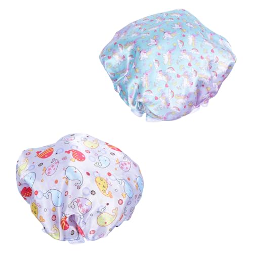 Beatifufu Badekappe Mit Kinderdruck 2er-pack Satin-mütze Kinder-haarpflegekappe Kinder-badezubehör Schlafmütze von Beatifufu