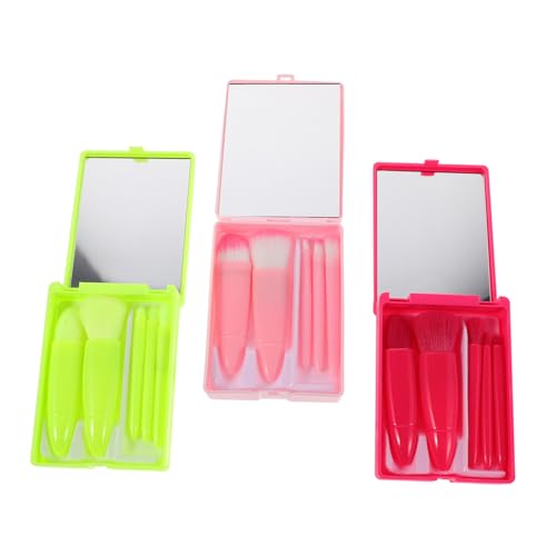 Beatifufu 3 Sätze Teiliges Reise-make-up-pinsel-set mit Spiegel Weiche Borsten für Foundation Lidschatten Puder Kompakt Tragbar Multifunktional in Magenta Neon Grün für Damen Unterwegs von Beatifufu