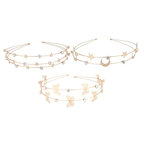 Beatifufu 3St Sternenmond-Stirnband heiligenschein gold Kristallstirnbänder für Mädchen Haarschmuck goldene Haaraccessoires Hochzeitsdekoration All-Match-Stirnband Kristall Stirnband Metall von Beatifufu