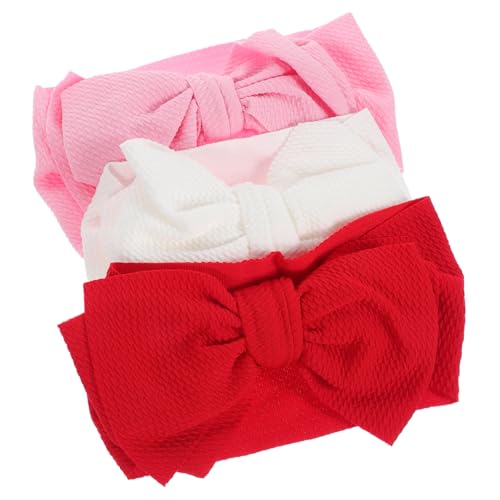 Beatifufu 3 Stück Teiliges Großem Schleifendesign Verstellbar für Neugeborene und Kleinkinder Weiche Elastische Kopfbedeckung in Weiß und Rot für Fotos und Partys von Beatifufu