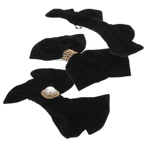 Beatifufu 3 Stück Teiliges Haarschmuck für Mädchen Schwarze Samt Schleifen Haarspangen mit Perlen Rutschfest Leichter Ponytail Clip Eleganter Vintage Stil für Alltag und Party von Beatifufu