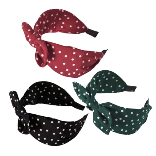 Beatifufu 3 Stück Teiliges Kreative Haarbänder mit Niedlichen Knotendesigns und Hasenohren aus Stoff Elastisch Rutschfest Modisch für Damen und Mädchen in Grün Rot von Beatifufu