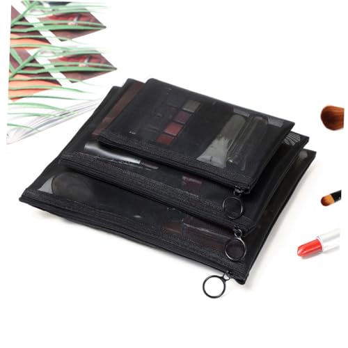 Beatifufu 3 Stück Teiliges Mesh Kosmetiktaschen in Schwarz Leichte Makeup Aufbewahrungstaschen mit Großem Fassungsvermögen Kompakt und Robust für Reise Alltag und Outdoor für Damen und von Beatifufu