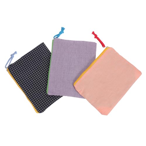 Beatifufu 3 Stück Teiliges Tragbares Kosmetiktaschen Reißverschluss Leichte Multifunktionale Make up Organizer mit Kariertem Muster für Reisen und Alltag Damen Kulturtasche in Orange Blau von Beatifufu